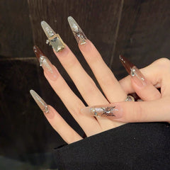 Maillard Autumn Leaf Butterfly(Handmade press on nails)/10Pcs Nails