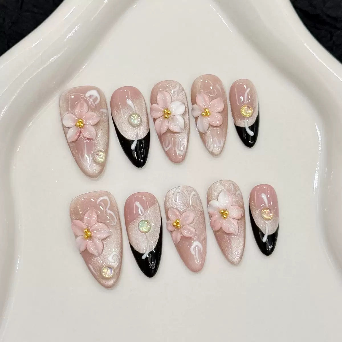 Blooming Peach Blossoms（Handmade press on nails）/10Pcs Nails