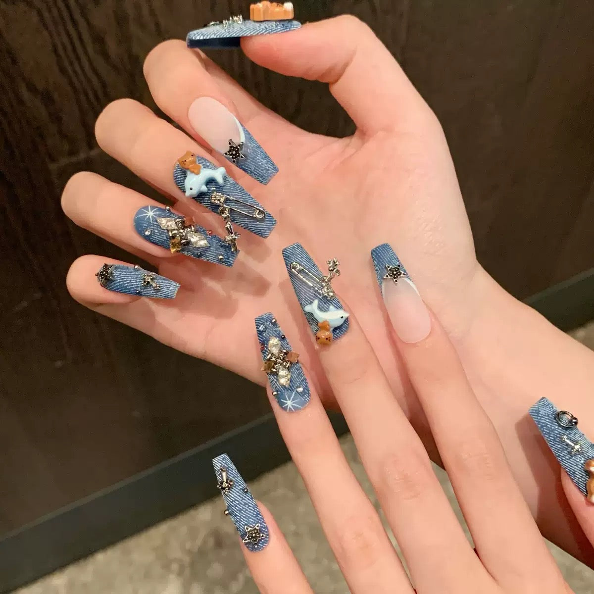 Denim Kitten（Handmade press on nails）/10Pcs Nails