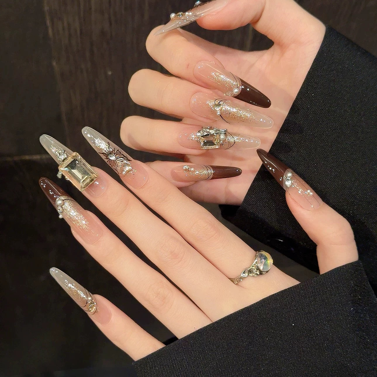 Maillard Autumn Leaf Butterfly（Handmade press on nails）/10Pcs Nails